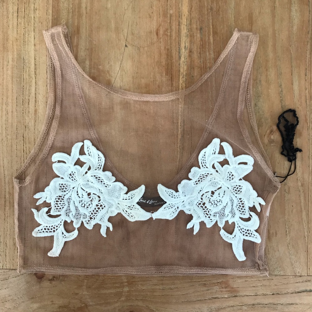 For Love and Lemons Sheer nude crop tank
